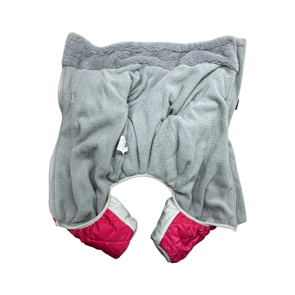 Pink Grey Quilted Puffer Dog Snowsuit Fleece Lined Harness Zip Jumpsuit Medium